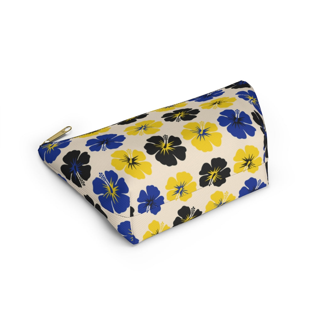 Blue, Gold, and Black Flowered Accessory Pouch