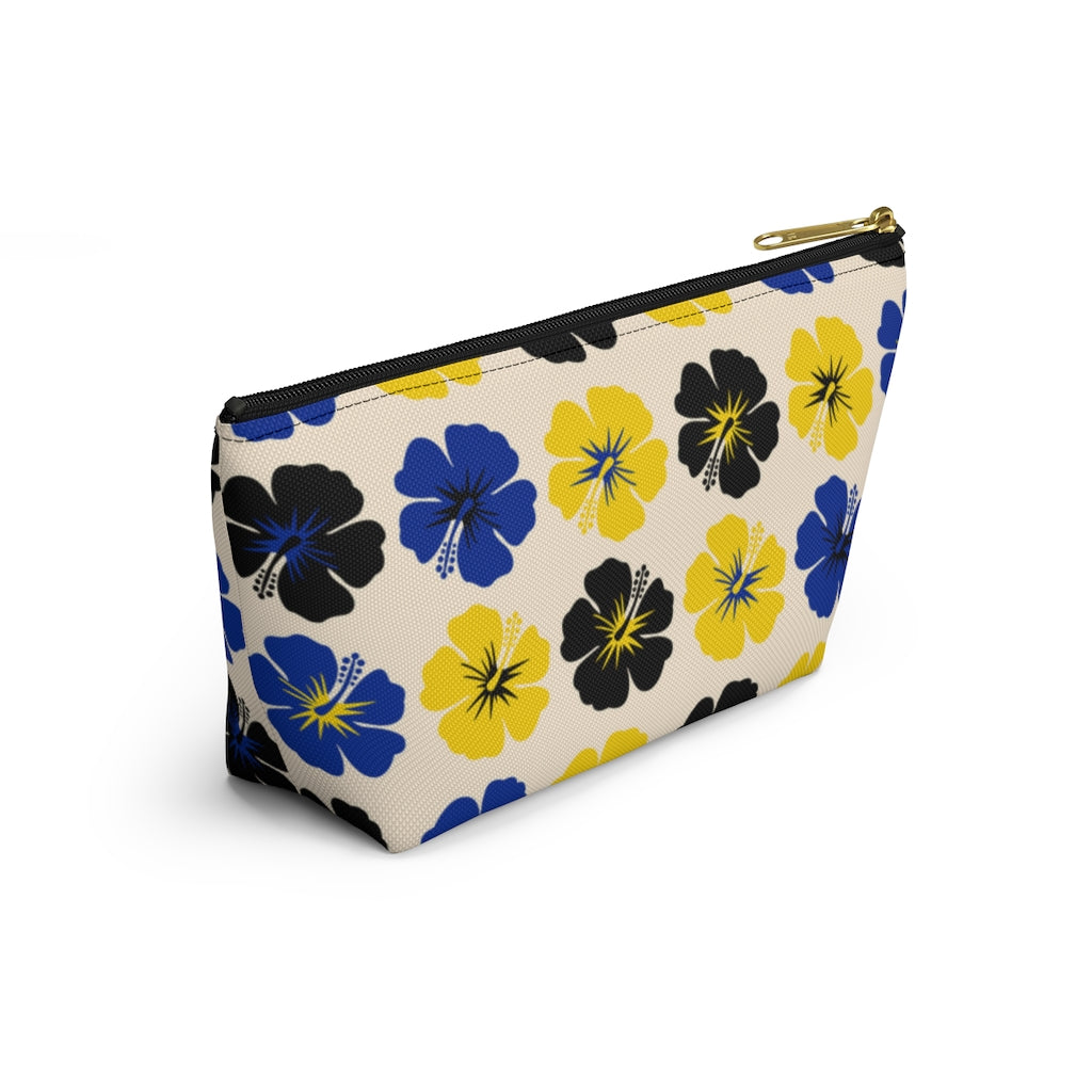 Blue, Gold, and Black Flowered Accessory Pouch