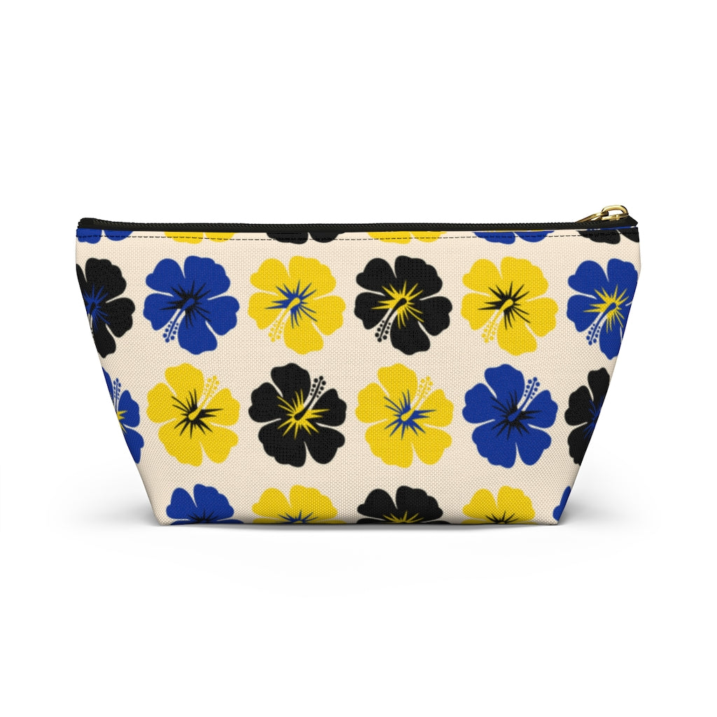 Back view of Blue, Gold, and Black Flowered Accessory Pouch