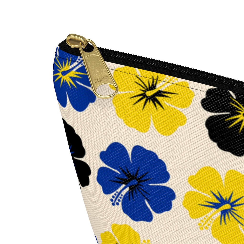 Blue, Gold, and Black Flowered Accessory Pouch