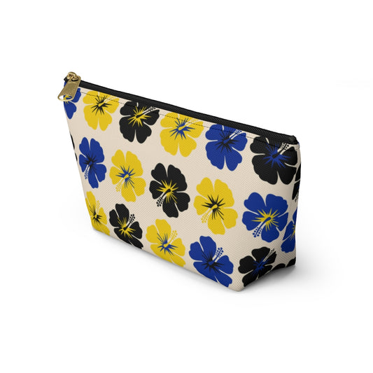 Blue, Gold, and Black Flowered Accessory Pouch