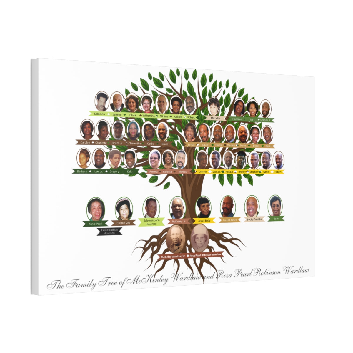 "The 1st Grands" - McKinley and Rosa Wardlaw Family Tree on a Stretched Canvas (2 sizes)