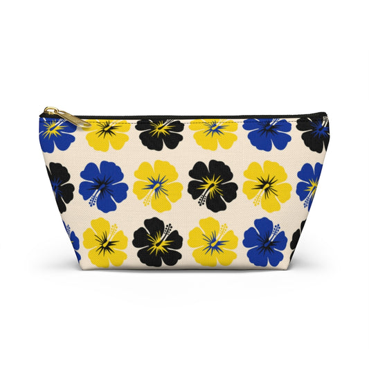 Blue, Gold, and Black Flowered Accessory Pouch